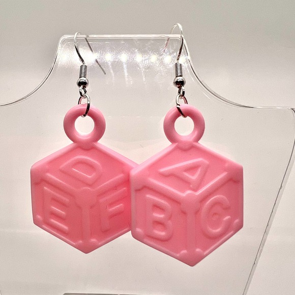 Baby Alphabet Block Earrings - Baby Shower Earrings - DDLG Earrings - Picture 1 of 11
